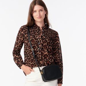 NWT J. Crew smocked popover leopard chiffon blouse